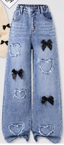 Girls Wide Leg Jeans – Bow Design Denim Pants – Cute Casual Outfit Age 16