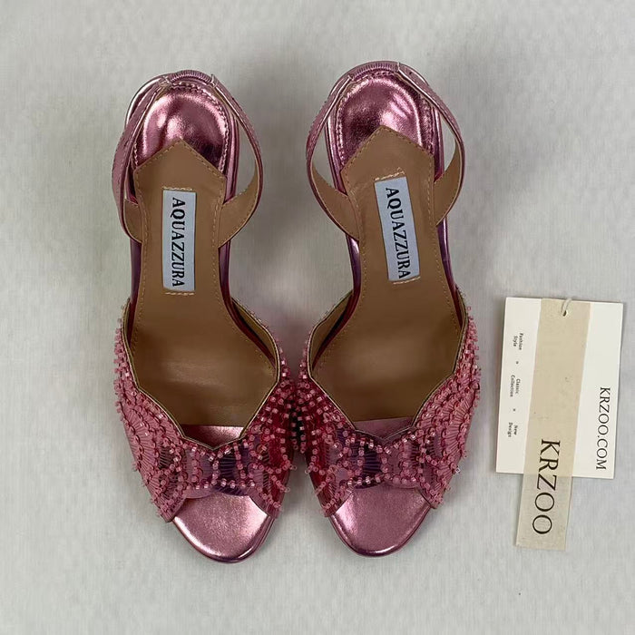 Glittered leather platform stiletto heels
