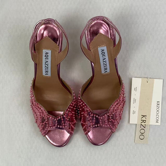 Glittered leather platform stiletto heels