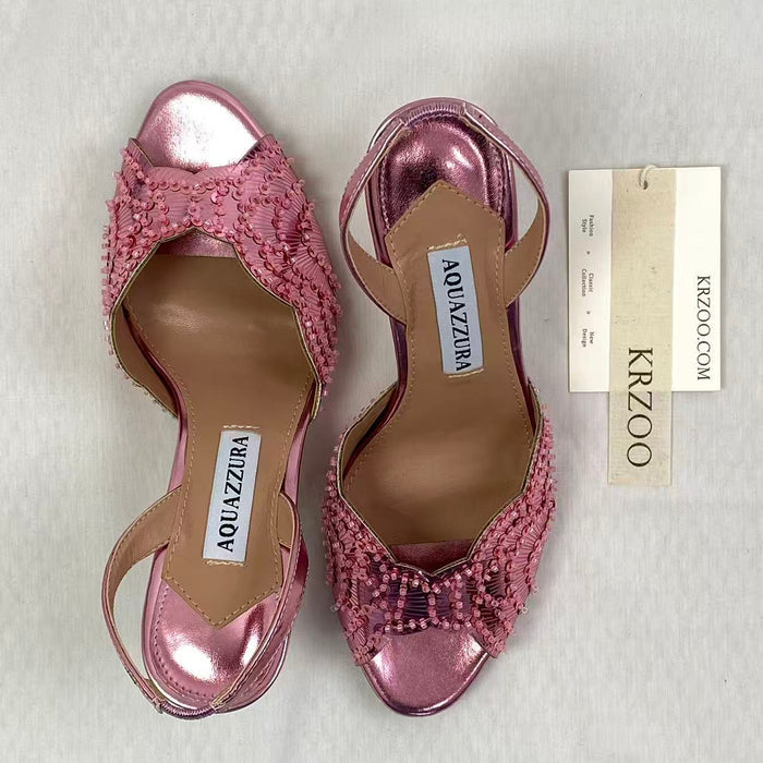 Glittered leather platform stiletto heels