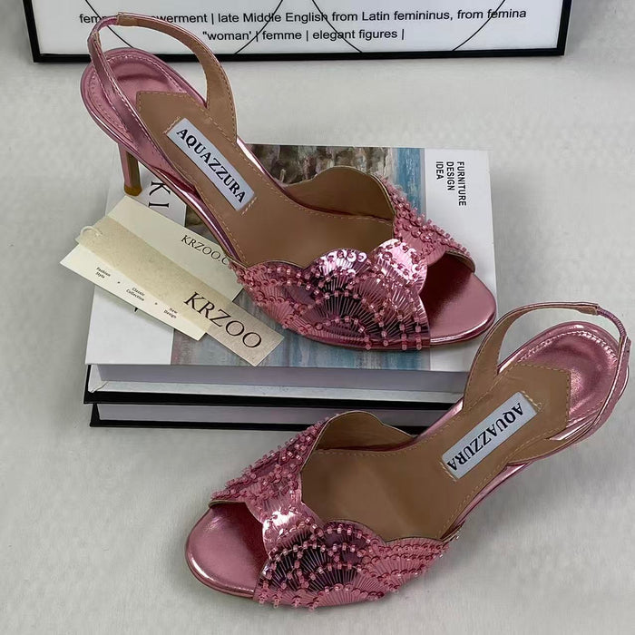 Glittered leather platform stiletto heels