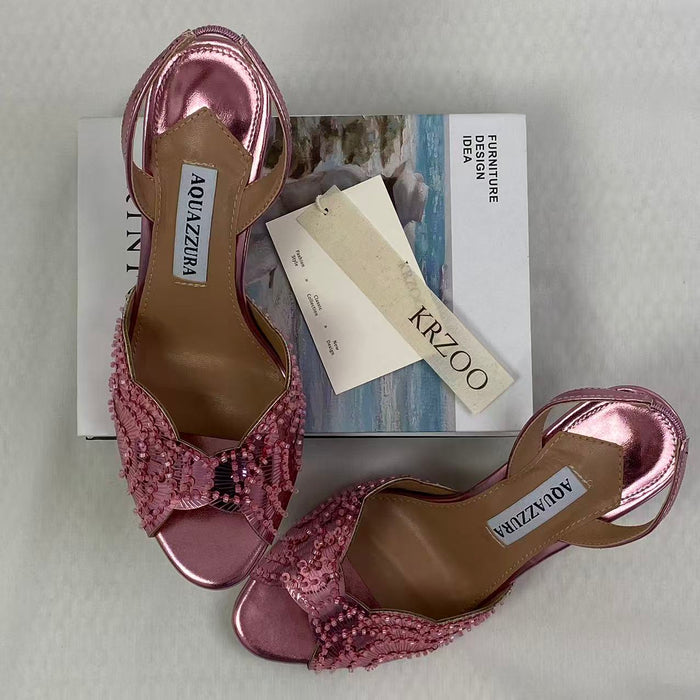 Glittered leather platform stiletto heels