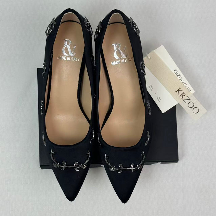 Golden branch leaves silk satin shoes