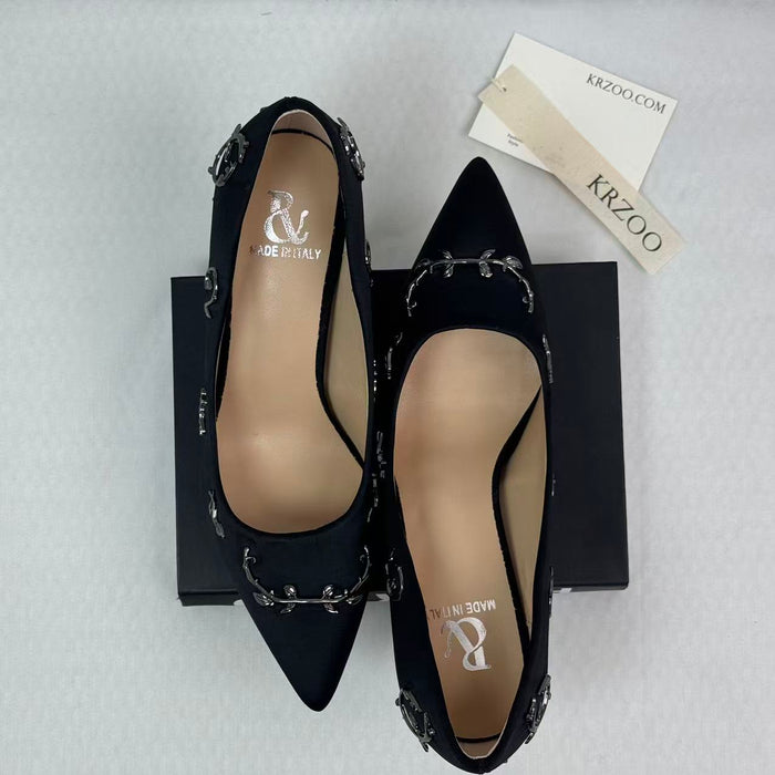 Golden branch leaves silk satin shoes