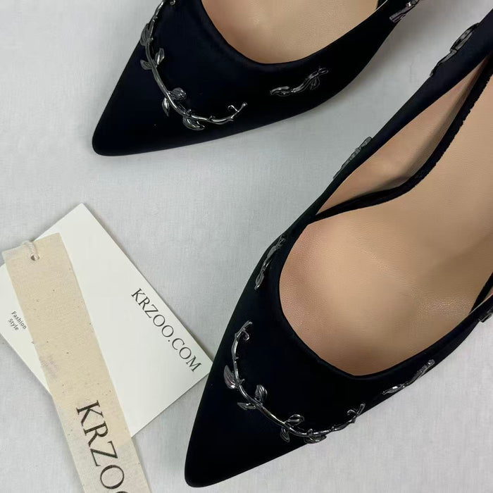Golden branch leaves silk satin shoes