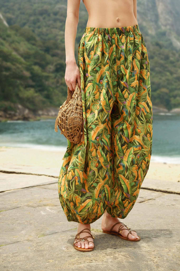 FARM Rio model wearing the Forest Green Parrots Balloon Pants