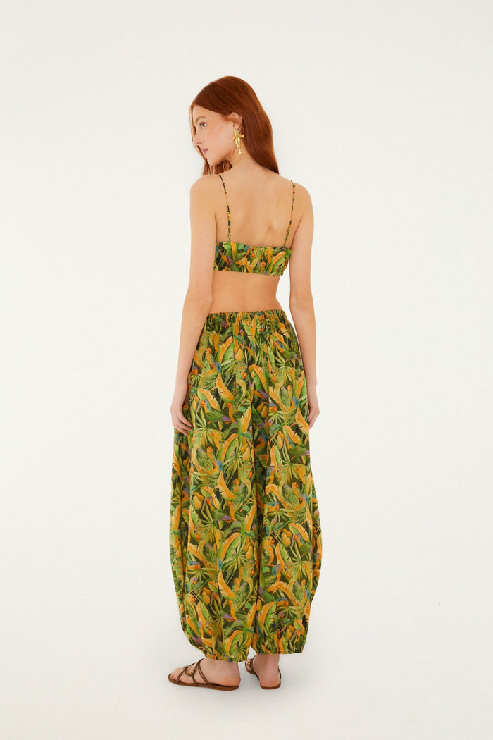 FARM Rio model wearing the Forest Green Parrots Balloon Pants