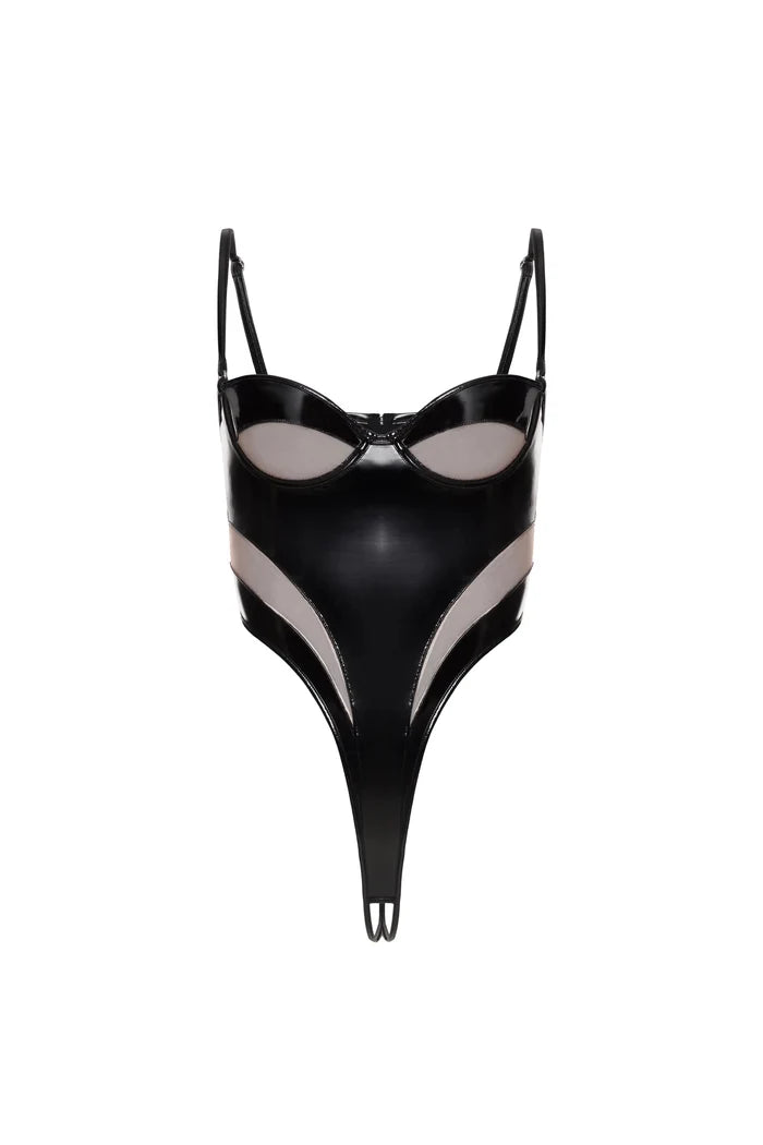 Haillie Lacquer Crotchless Bodysuit