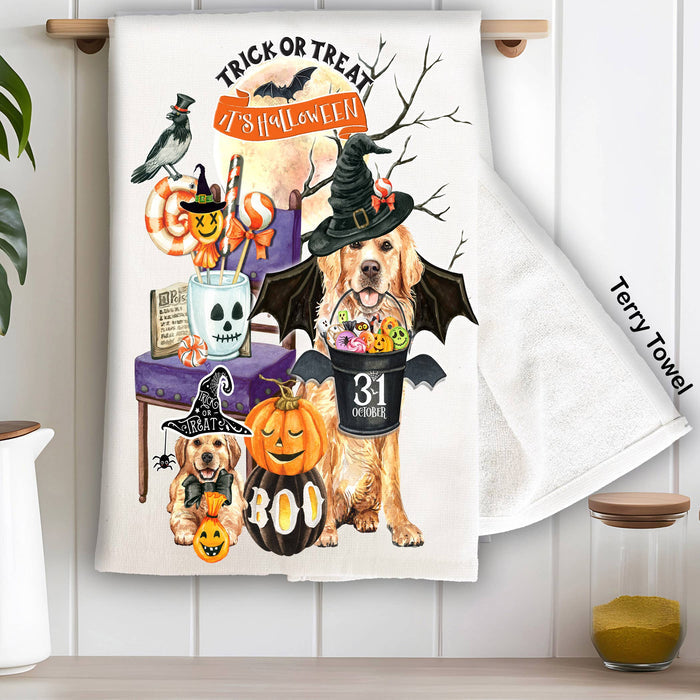 Halloween Dog Lover Trick or Treat Kitchen Terry Towel