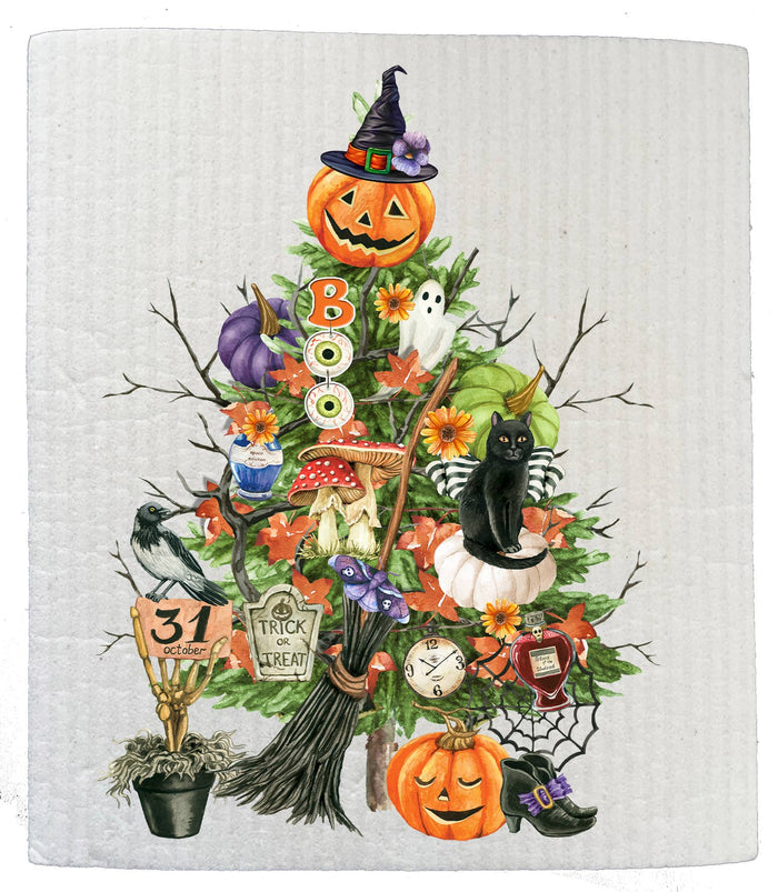 Halloween Trick or Treat Tree Kitchen SWEDISH DISH CLOTH