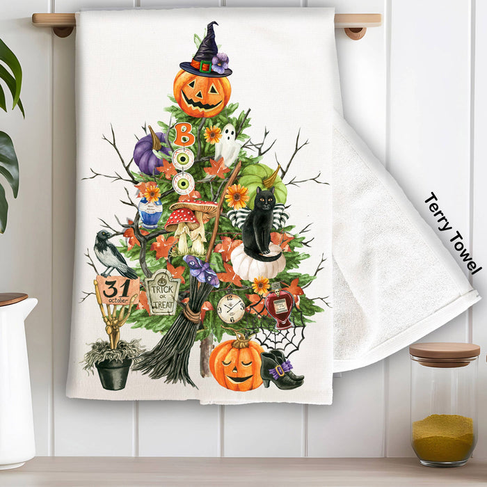 Halloween Trick or Treat Tree Kitchen Terry Towel