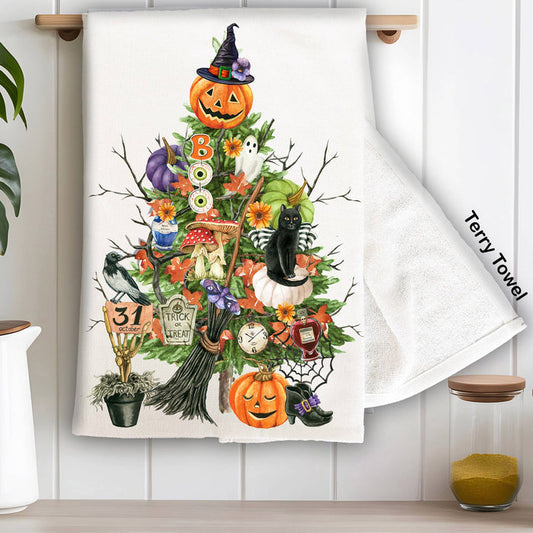 Halloween Trick or Treat Tree Kitchen Terry Towel