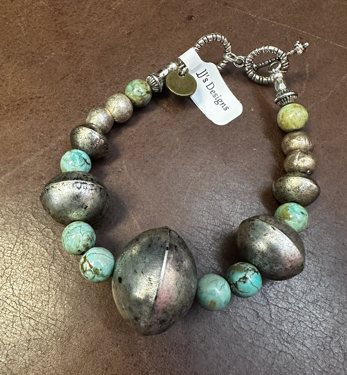 Handmade German Silver and Turquoise Bracelet