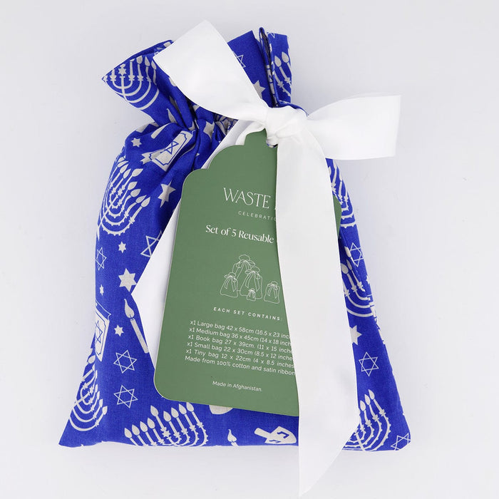 Waste Free Celebrations Happy Hanukkah (Reusable Gift Bag Set)