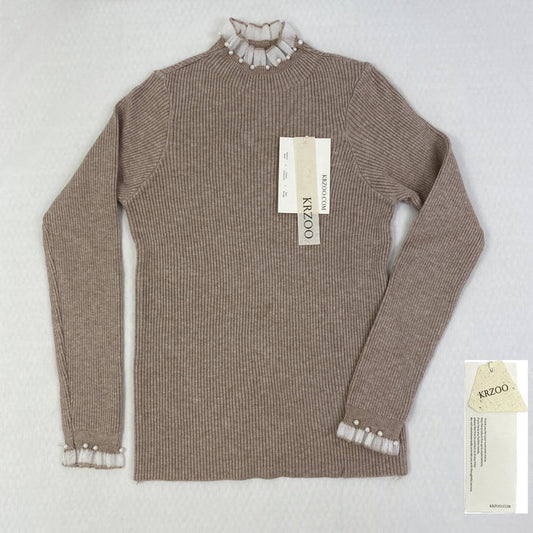 High-neck long-sleeved lace knitted top