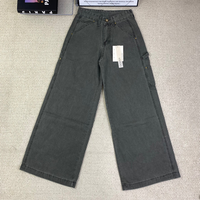High-waisted wide-leg floor-length jeans