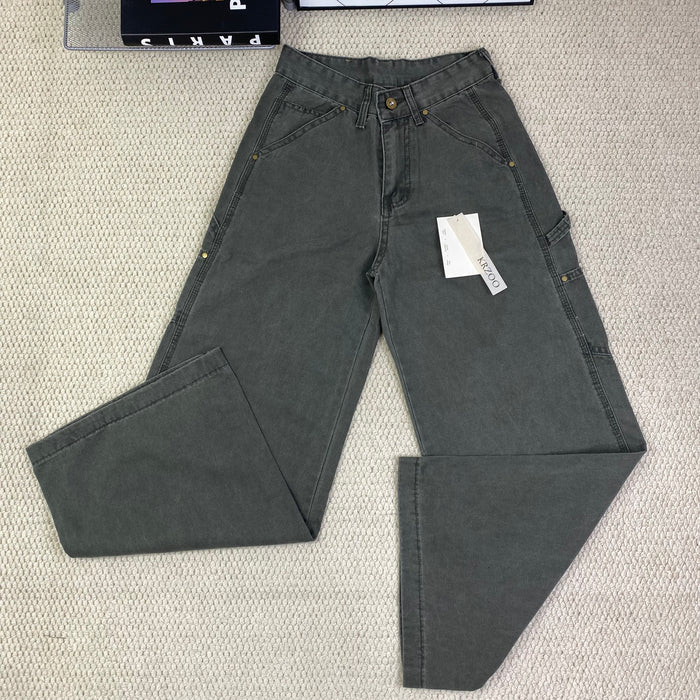 High-waisted wide-leg floor-length jeans