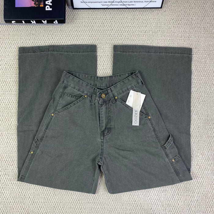 High-waisted wide-leg floor-length jeans