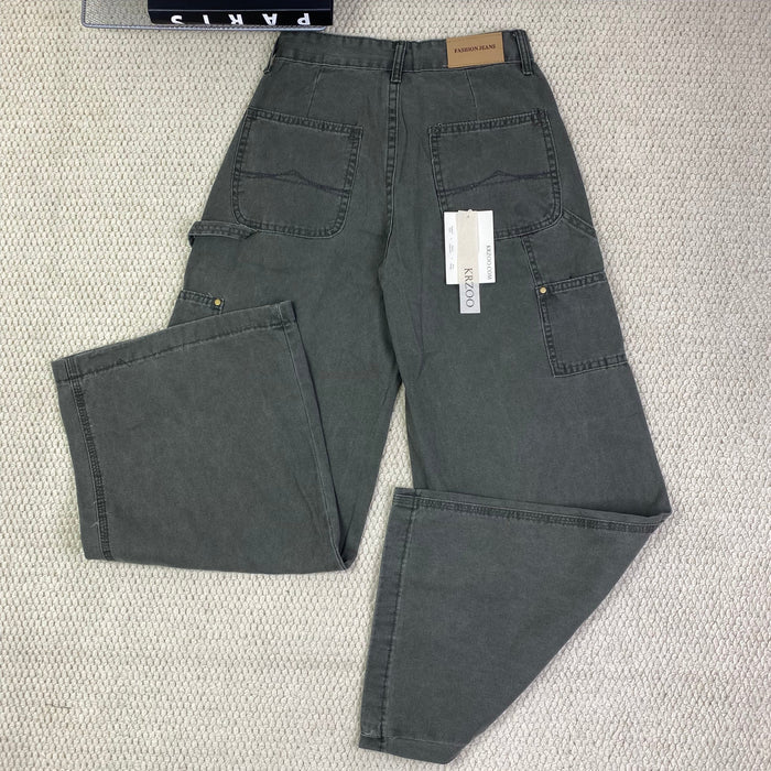 High-waisted wide-leg floor-length jeans