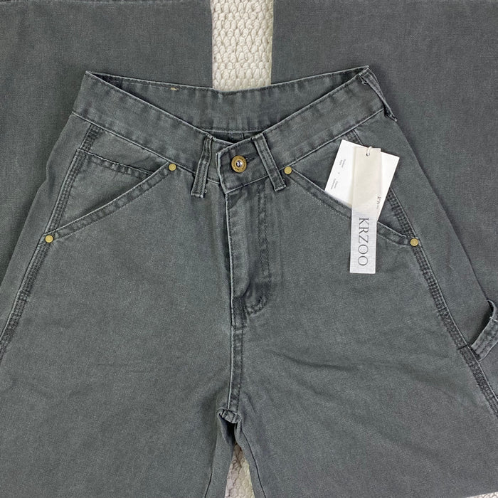 High-waisted wide-leg floor-length jeans