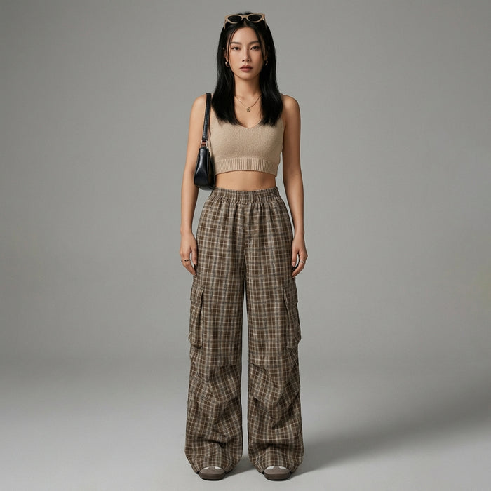 Pantalon large taille haute couleur taupe - K-fashion - Taille L