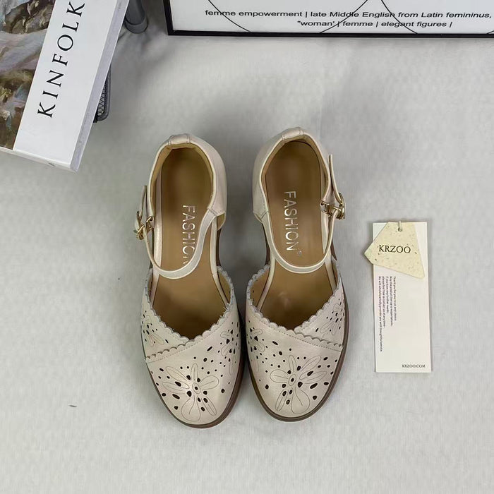 Hollow upper cowhide soft-soled shoes