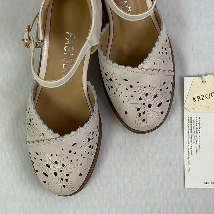 Hollow upper cowhide soft-soled shoes