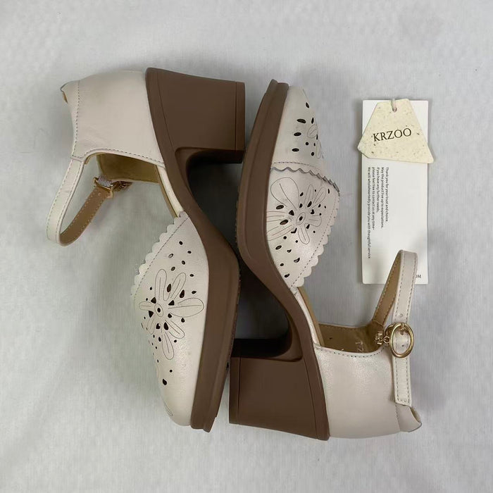 Hollow upper cowhide soft-soled shoes