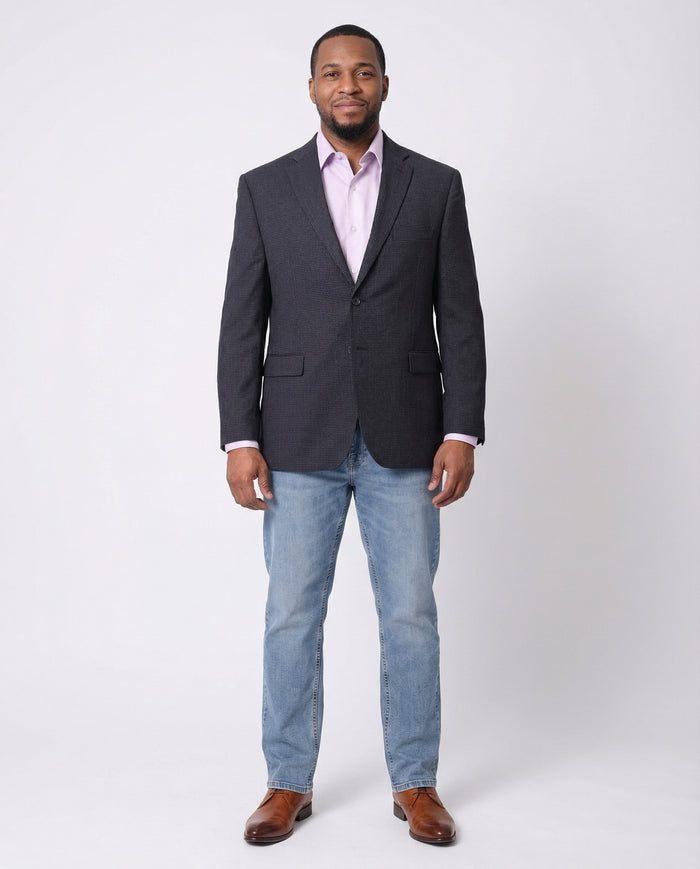 I Uomo Mens Blue Check 100% Wool Regular Fit 2 Button Blazer Sport Coat