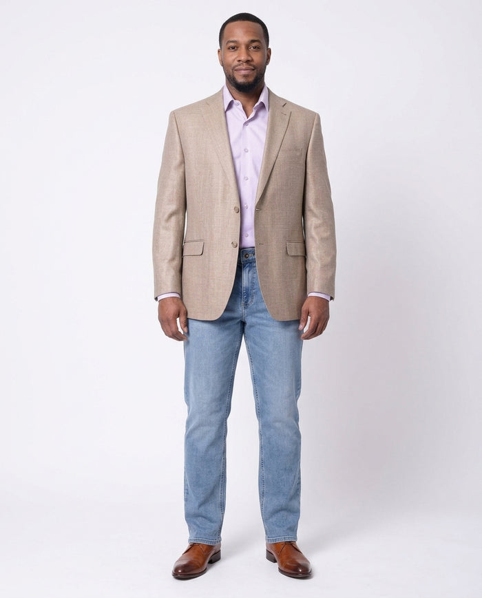 I Uomo Mens Tan Silk Wool Blend Regular Fit Blazer Sportcoat