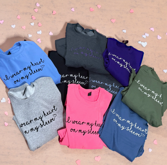 I Wear My Heart Custom Embroidered Crewneck