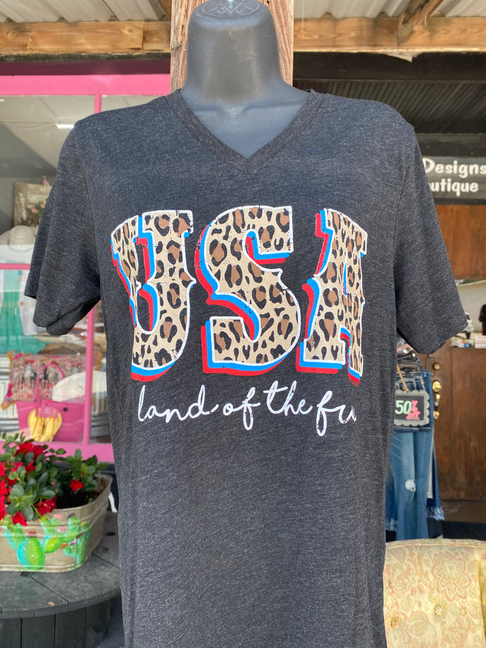 Leapord USA Land Of The Free Tee