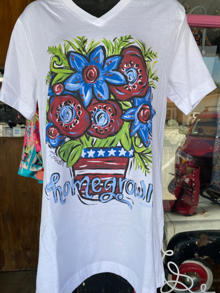 Homegrown Red & Blue Flowers V-Neck