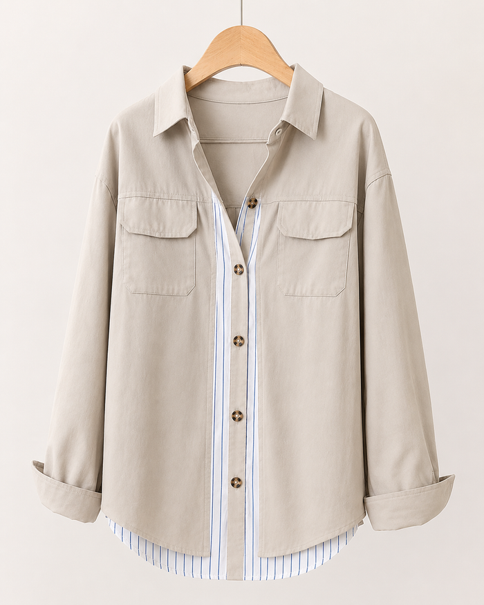 INAWLY Layered Look Pocket Front Button Up Shirt