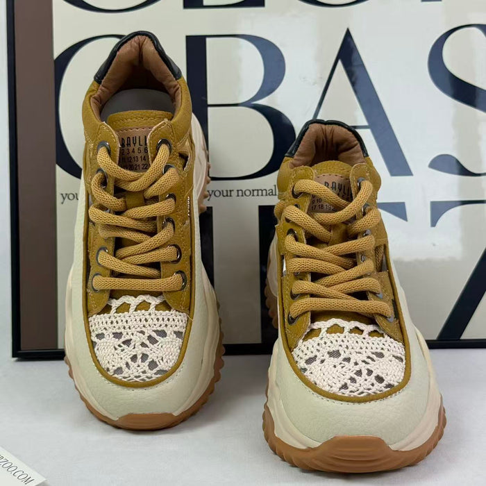 Inner-height soft leather hollow-out casual shoes