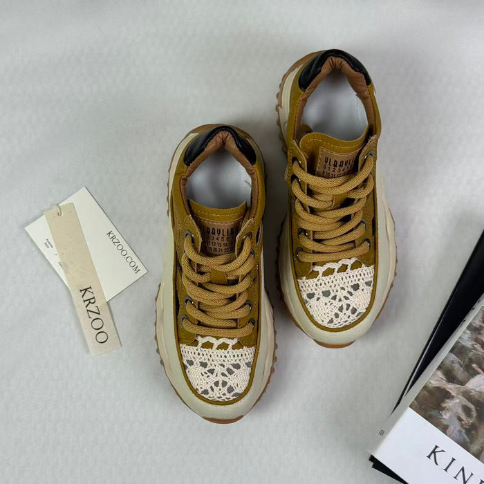 Inner-height soft leather hollow-out casual shoes