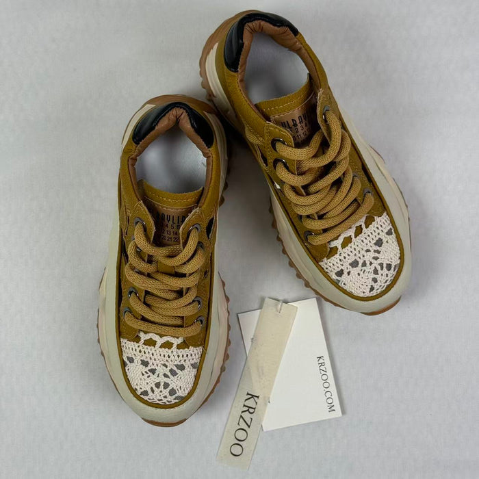 Inner-height soft leather hollow-out casual shoes