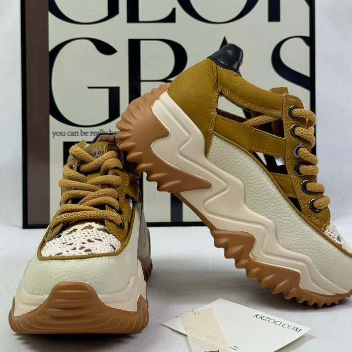Inner-height soft leather hollow-out casual shoes