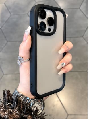 iPhone 12 Pro Max Case – Matte Transparent Back with Black Frame – Shockproof Slim Cover