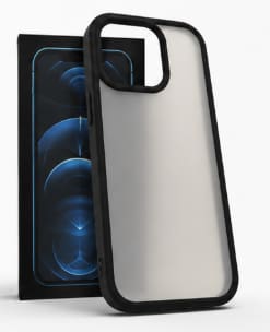 iPhone 12 Pro Max Case – Matte Transparent Back with Black Frame – Shockproof Slim Cover