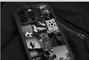 iPhone 13 Pro Max Soccer Graphic Case – Black Shockproof Phone Cover – Sport Collage Protective Case