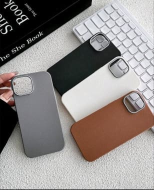iPhone 16 Pro Max Gray Plain Leather Texture Case – Slim Shockproof Camera Protection Cover