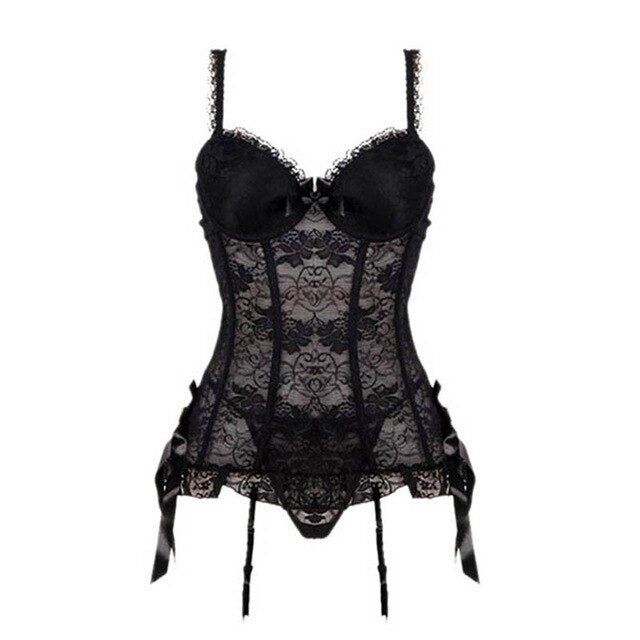 JOSEPHINE LACE CORSET SETCross Hollow Crotchless Fishnet Bodysuits