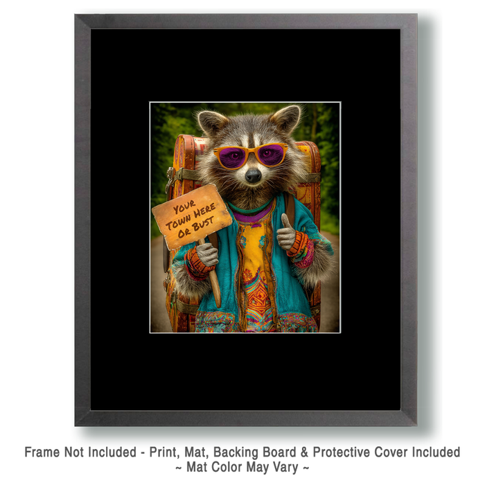 JUSTIN Hitchhiking Hippy Raccoon Wall Art Print