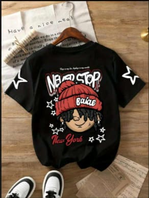Kids Black Graphic T-Shirt with Cartoon Print – Short Sleeve Casual Tee