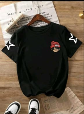 Kids Black Graphic T-Shirt with Cartoon Print – Short Sleeve Casual Tee