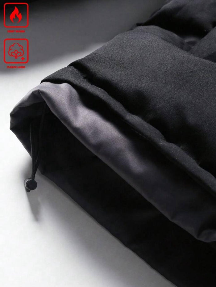 Kids Black Hooded Puffer Jacket with Fleece Lining, Warm Winter Coat