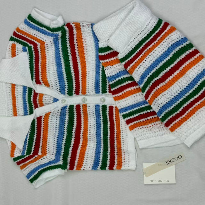 Knitted color-block short-sleeved shorts set