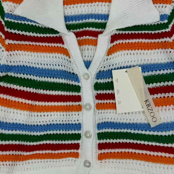 Knitted color-block short-sleeved shorts set