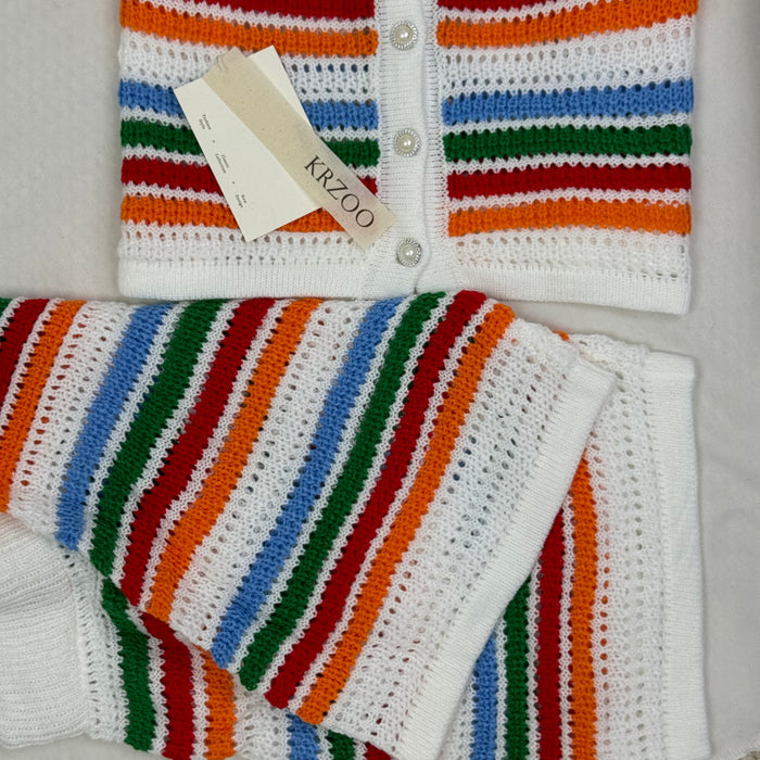 Knitted color-block short-sleeved shorts set